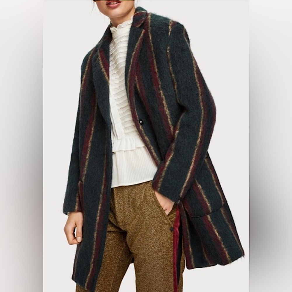 Scotch & Soda Striped Brushed Wool Cocoon Coat. Size XS. NWOT.